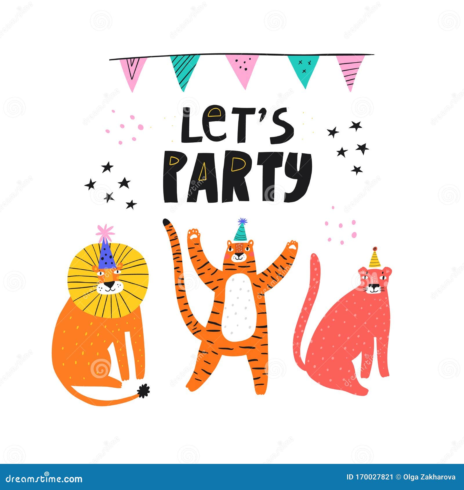 Download Jungle Animals Party Vector Illustration With Typography ...
