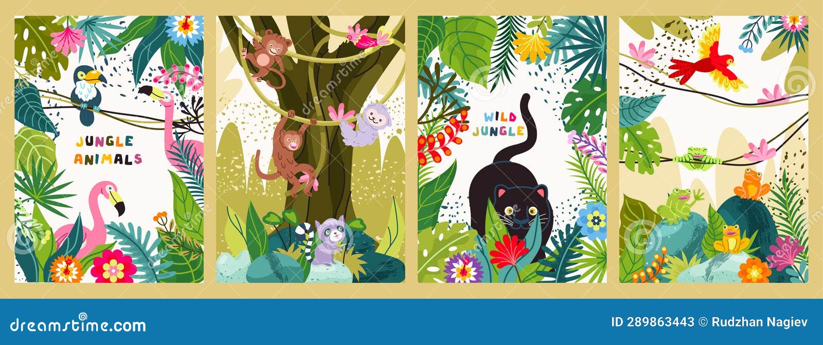 Jungle Animals Poster Vector Set | CartoonDealer.com #289863443