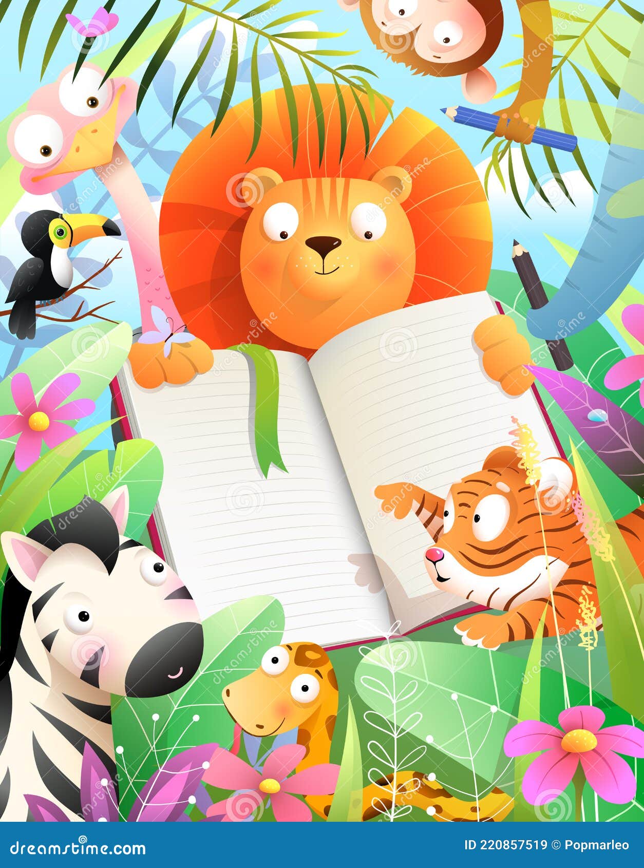 Jungle Animals at School Study Draw Write or Read Stock Vector -  Illustration of animals, funny: 220857519