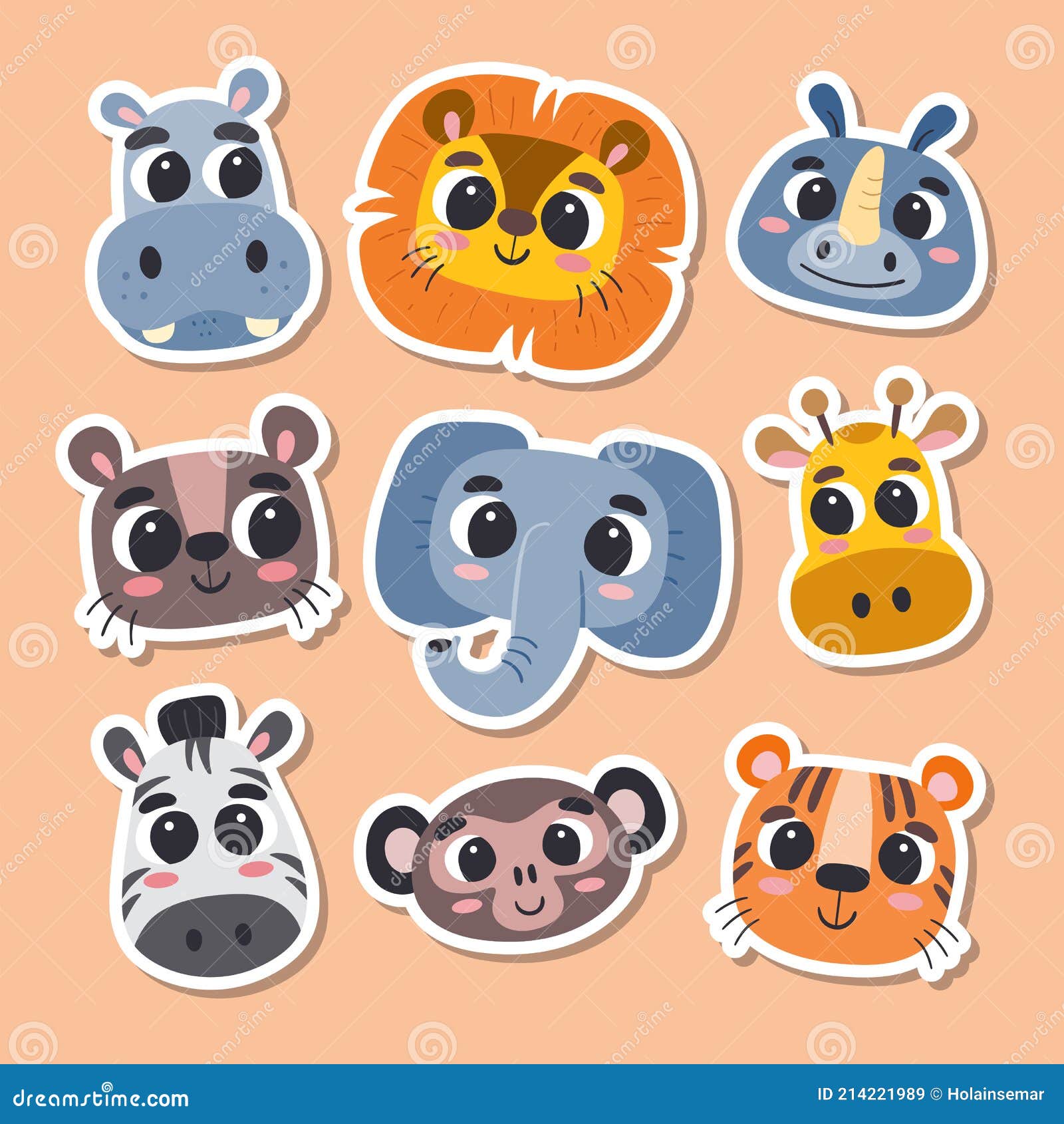 Cute Jungle Animals Sticker Collection Stock Vector - Illustration of  adorable, icon: 214221989