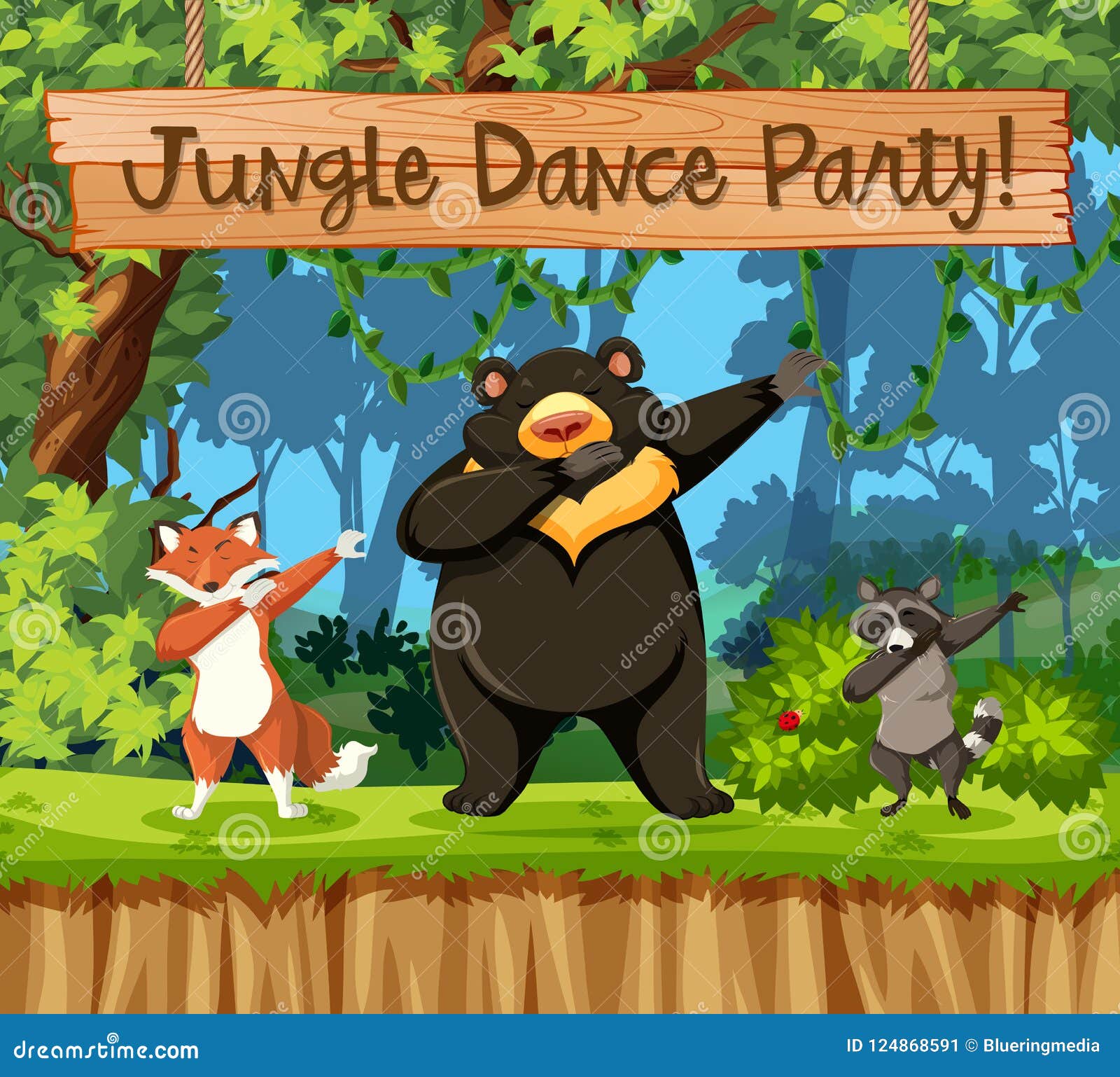 Jungle Dance Party Animal Scene Stock Vector - Illustration of bear, cartoon:  124868591