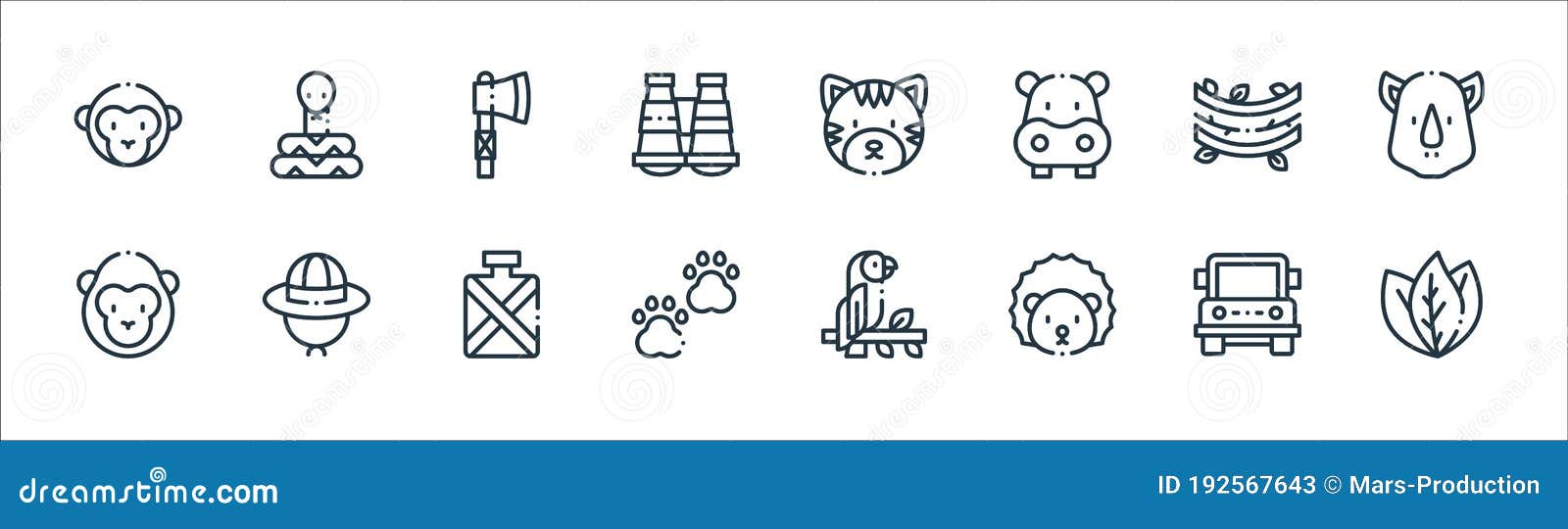 jungle line icons. linear set. quality  line set such as leaves, hedgehog, paws, gorilla, vines, axe, tiger, snake