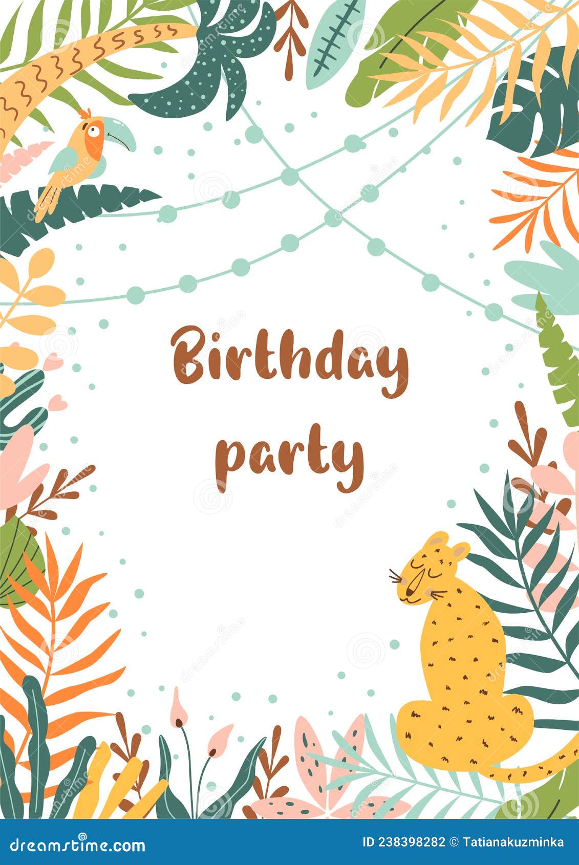 Jungle Party Invitation Tropical Birthday Party Invite Jungle Leaves Frame Wild Party Template With Leopard Jaguar Stock Illustration Illustration Of Leopard Floral 239