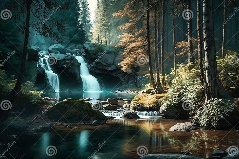 Jungle Waterfall Cascade in Tropical Rainforest. Waterfall in the
