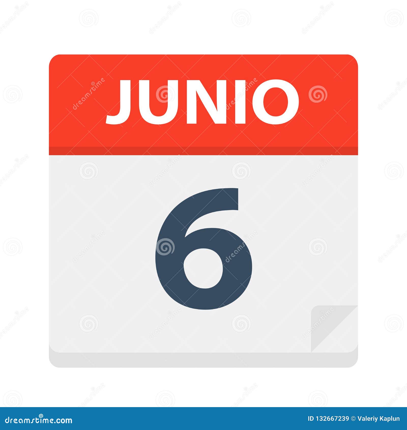 junio 6 - calendar icon - june 6.   of spanish calendar leaf