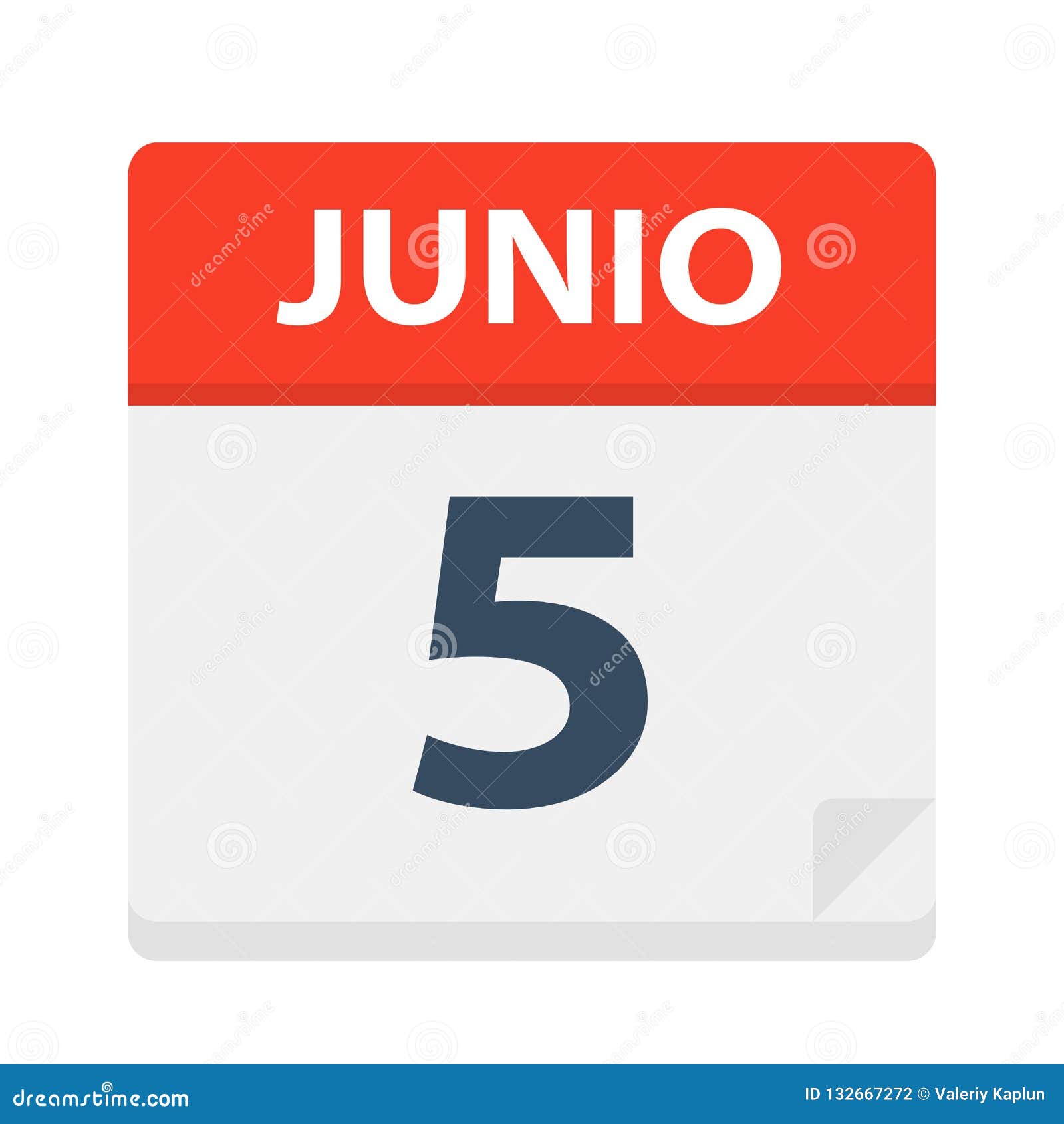 junio 5 - calendar icon - june 5.   of spanish calendar leaf