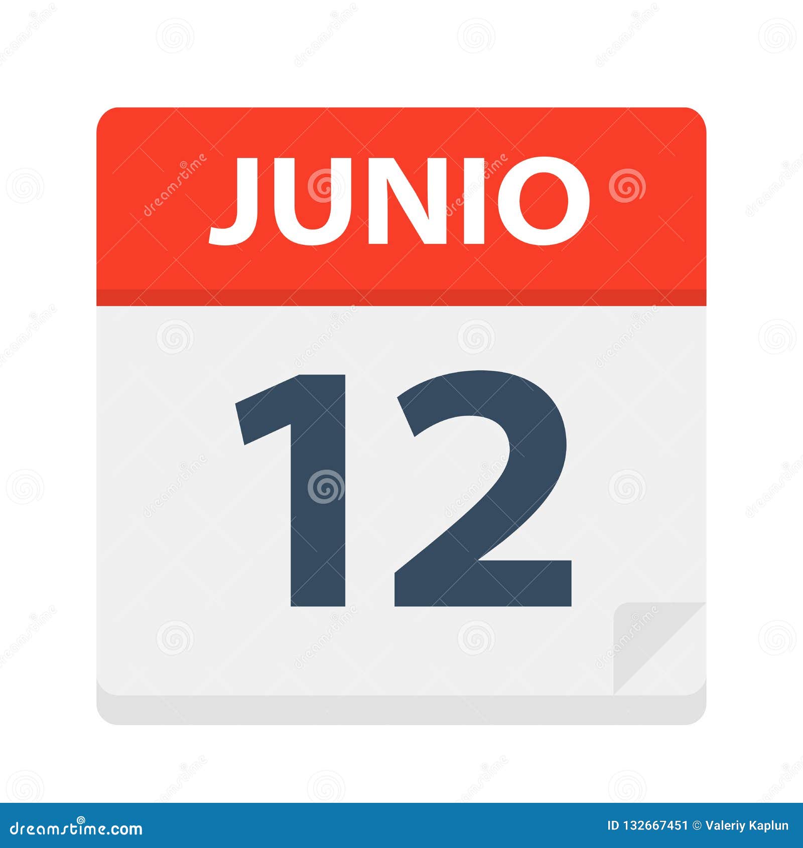 junio 12 - calendar icon - june 12.   of spanish calendar leaf