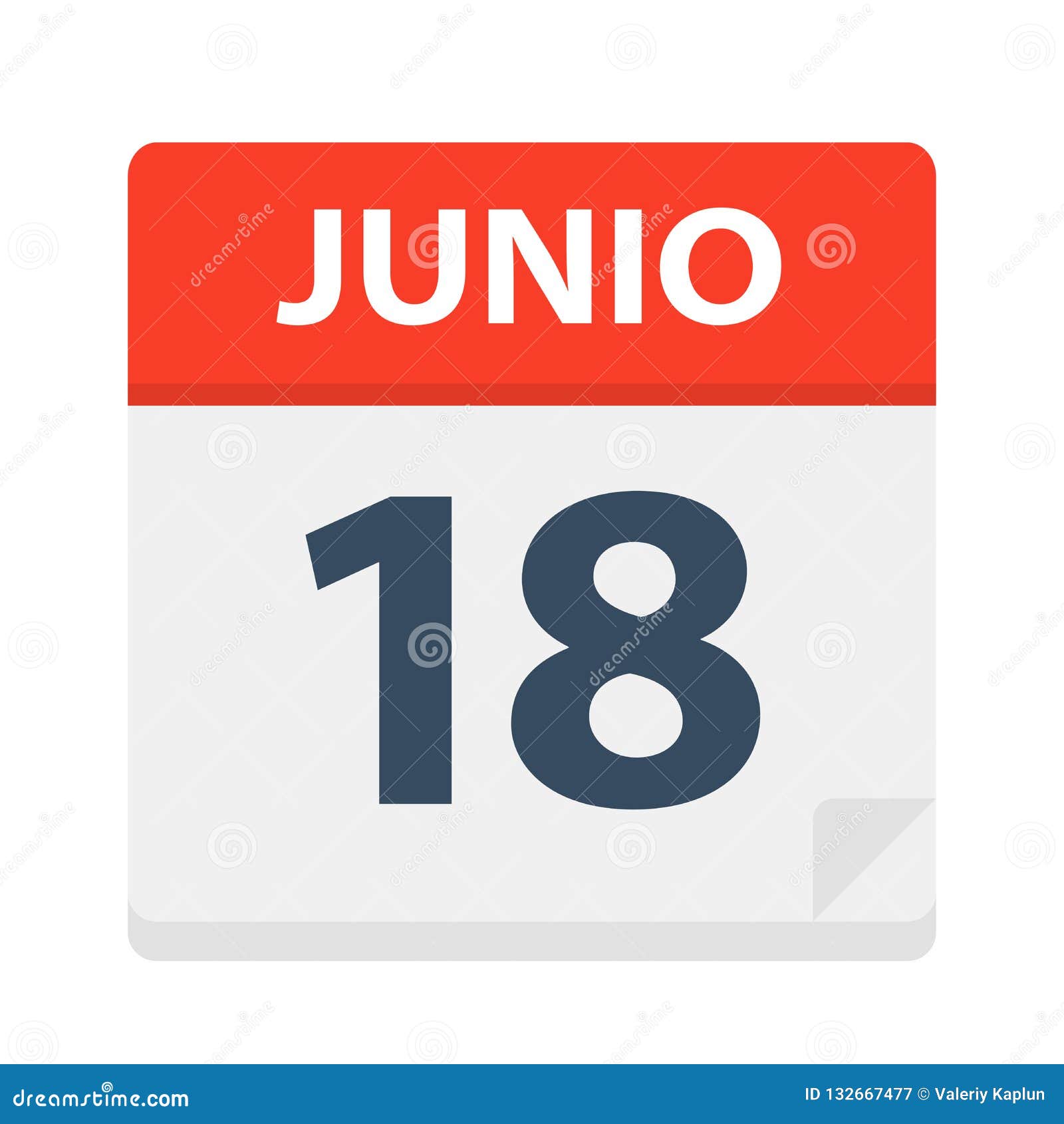 junio 18 - calendar icon - june 18.   of spanish calendar leaf