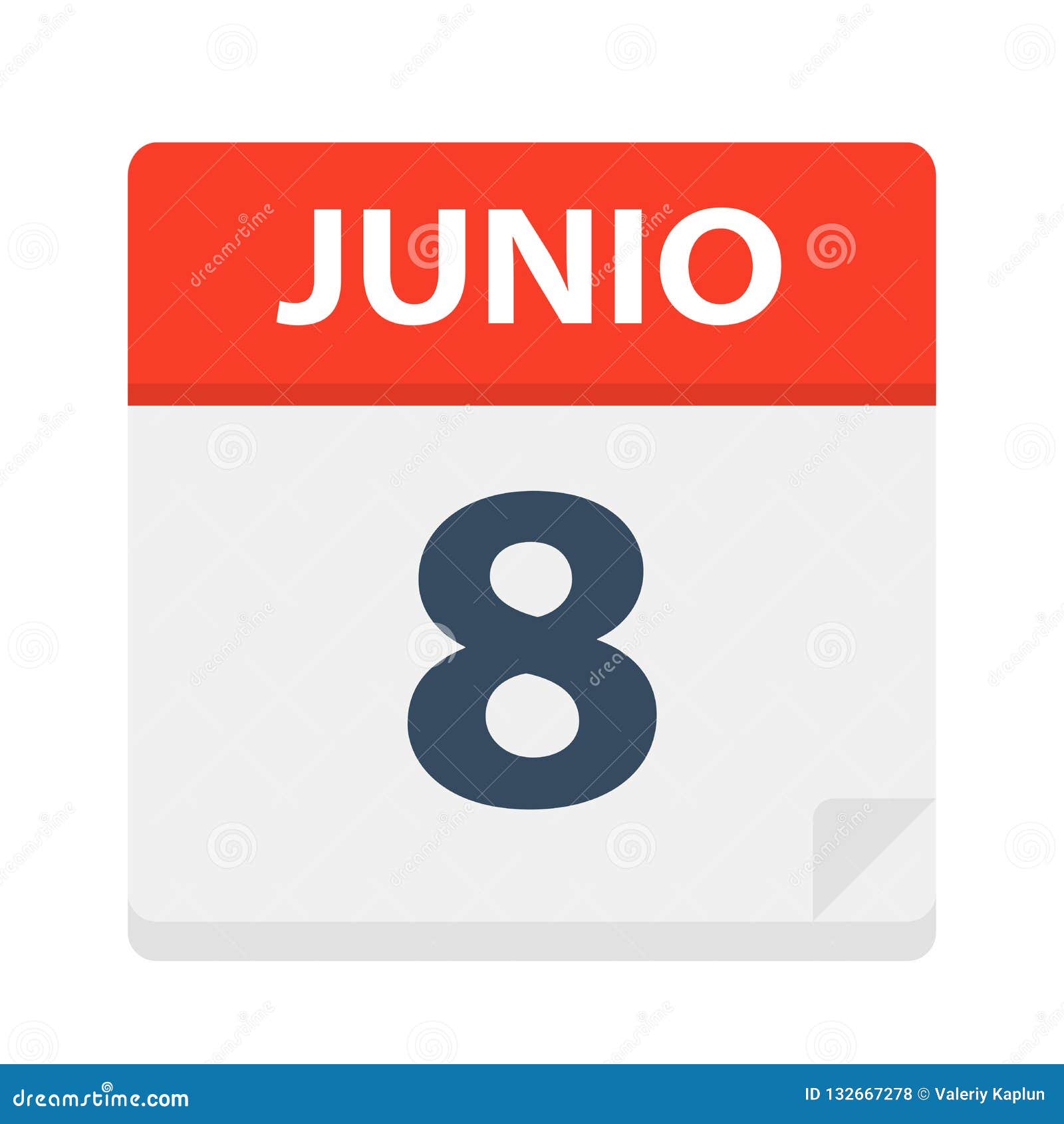 junio 8 - calendar icon - june 8.   of spanish calendar leaf