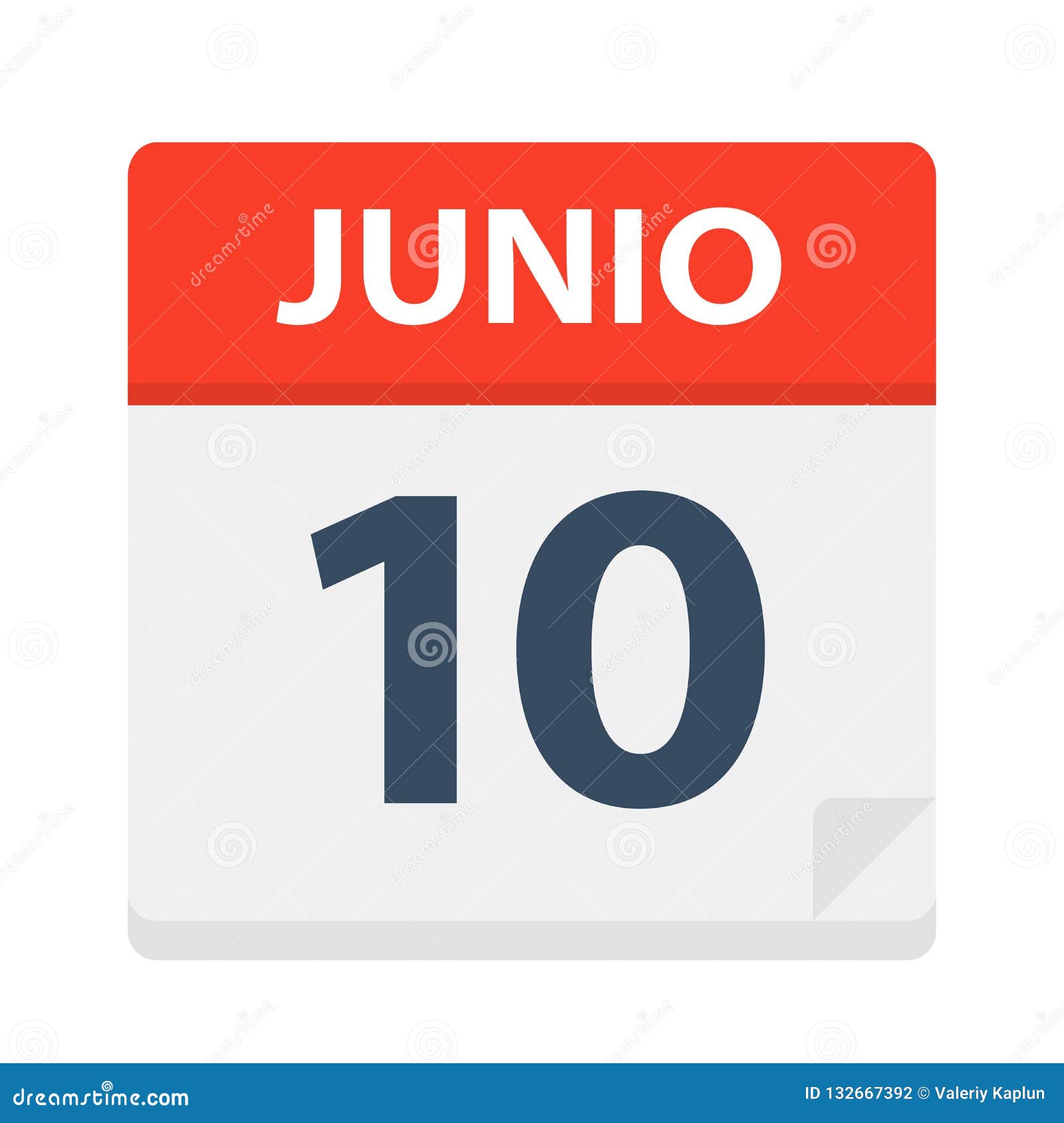 junio 10 - calendar icon - june 10.   of spanish calendar leaf