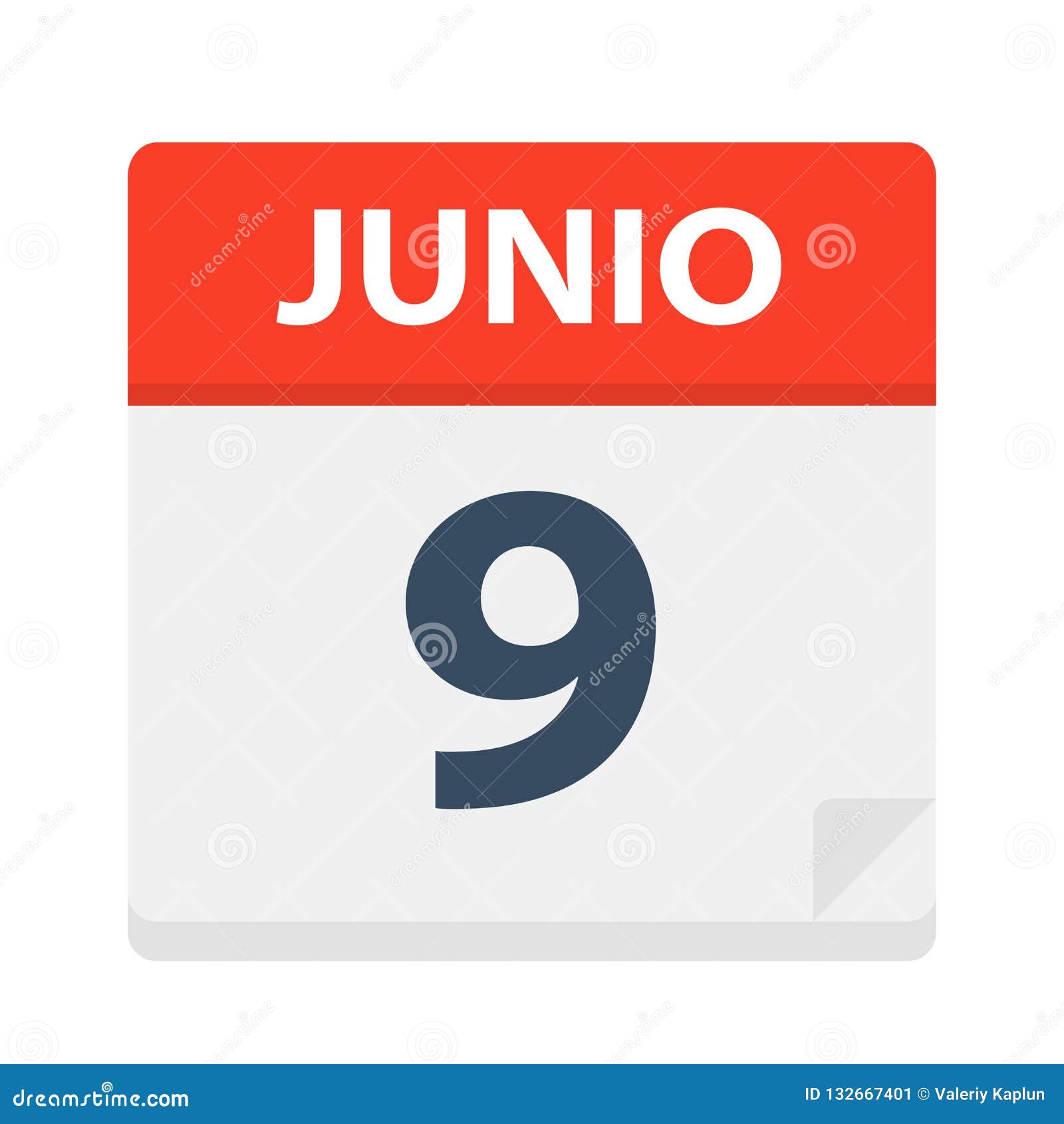 junio 9 - calendar icon - june 9.   of spanish calendar leaf