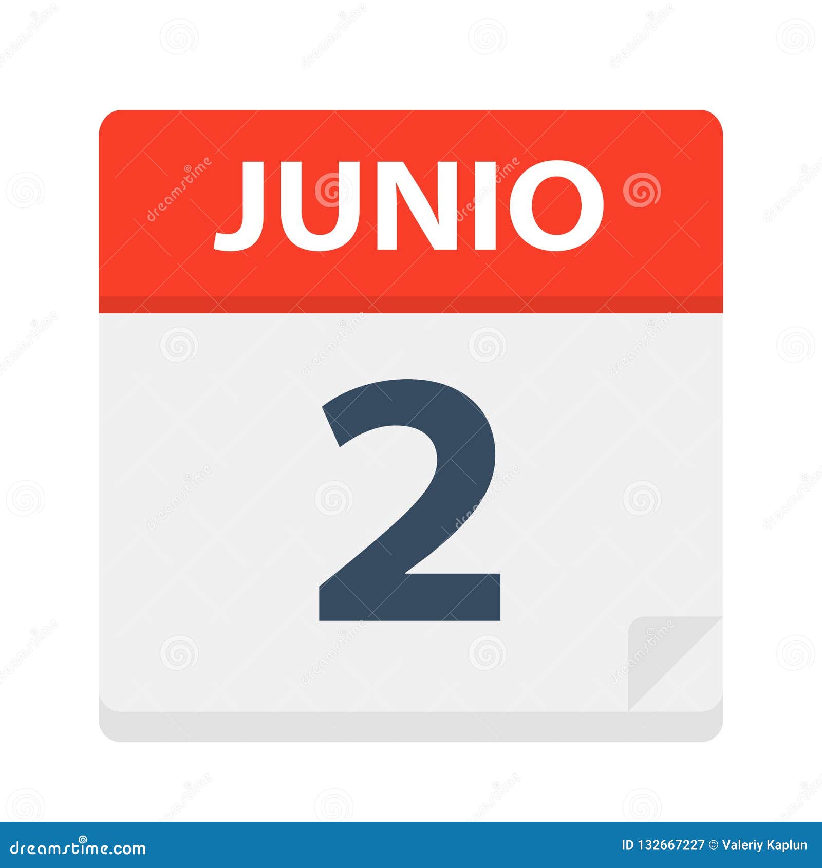 junio 2 - calendar icon - june 2.   of spanish calendar leaf