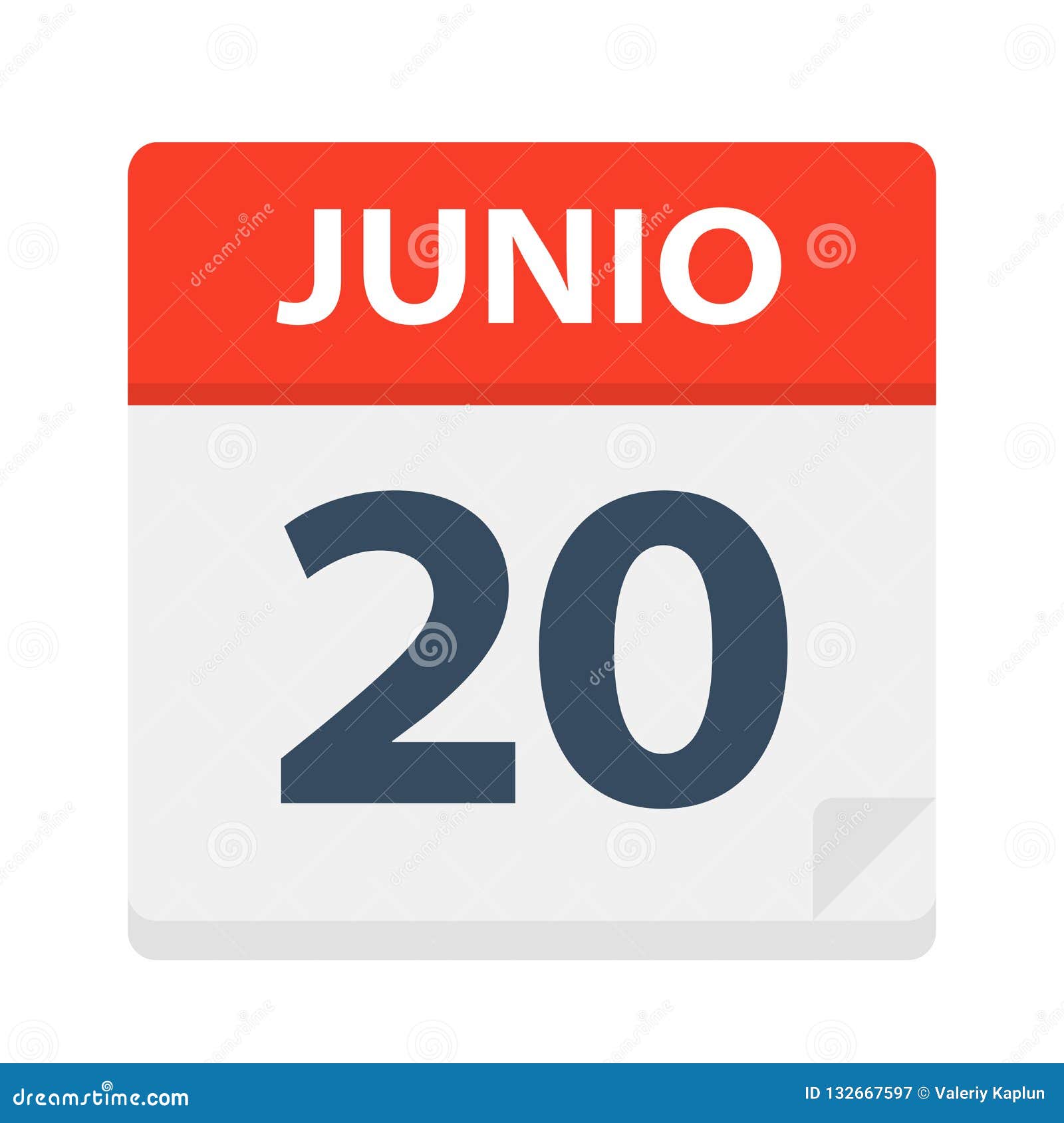 Junio 20 - Calendar Icon - June 20. Vector Illustration of Spanish ...