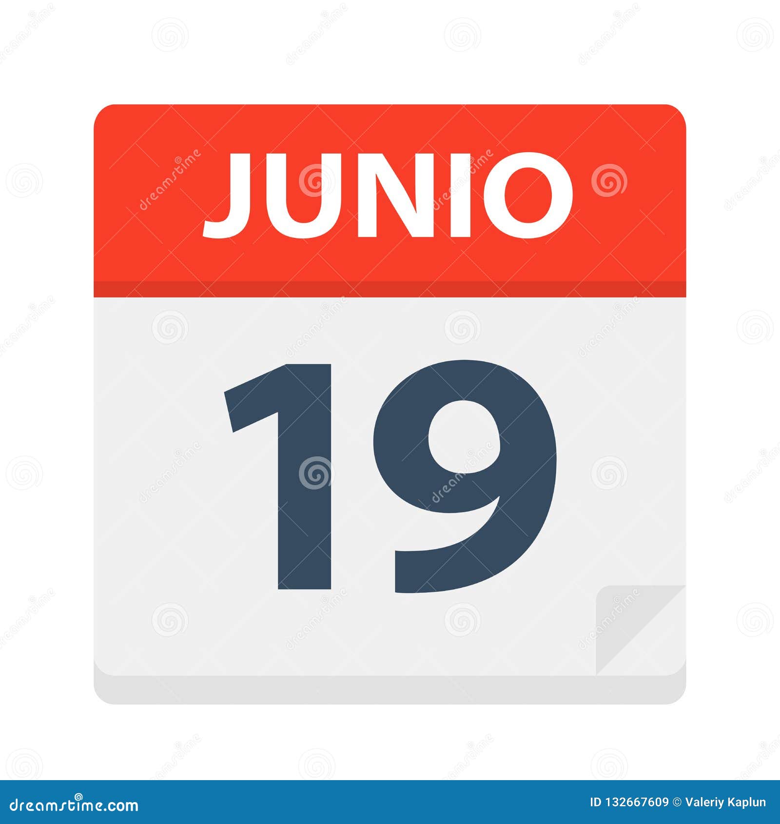 junio 19 - calendar icon - june 19.   of spanish calendar leaf