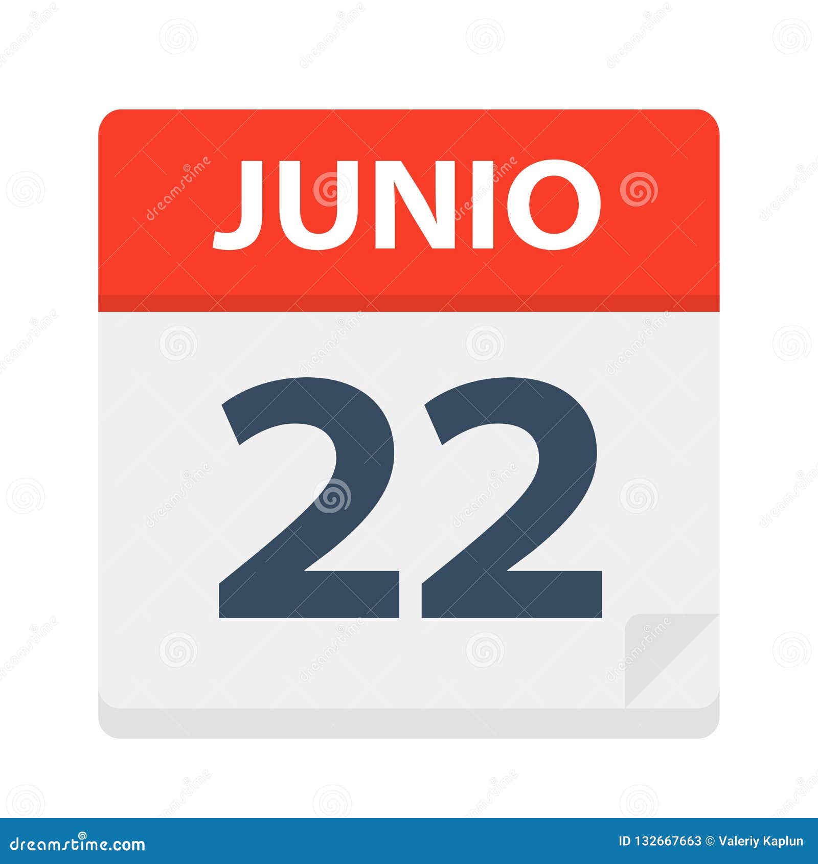 junio 22 - calendar icon - june 22.   of spanish calendar leaf