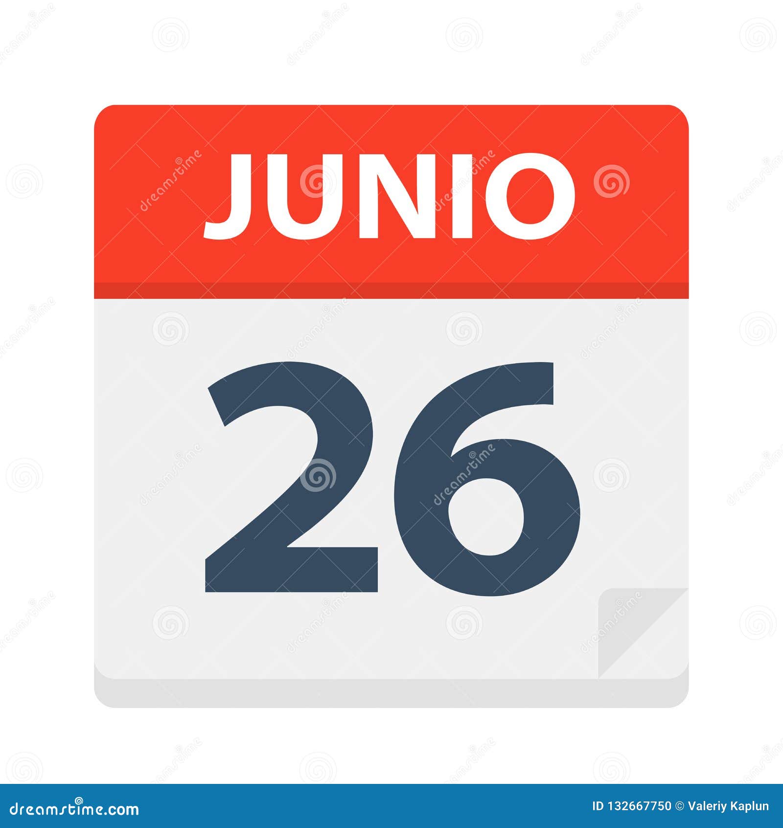 junio 26 - calendar icon - june 26.   of spanish calendar leaf
