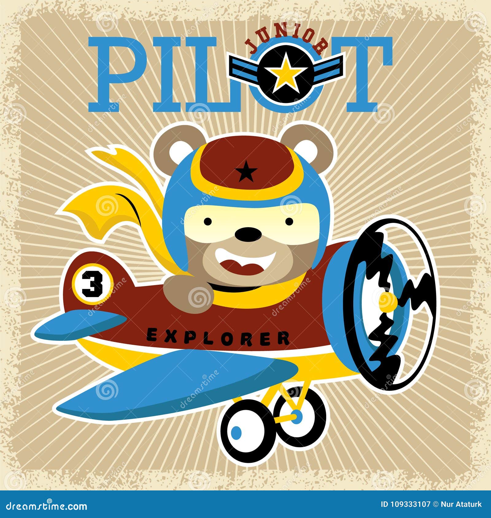 Junior Pilot Cartoon on Little Plane Stock Vector - Illustration of  isolated, card: 109333107