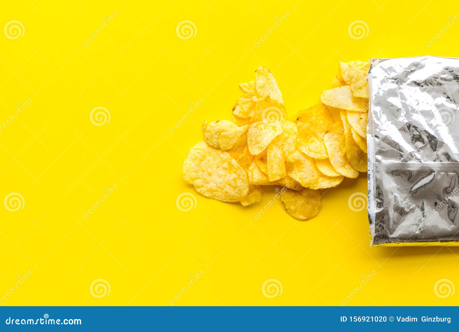 Download Junk Food Concept With Potato Crisps In Bag On Yellow Background Top View Space For Text Stock Photo Image Of Lifestyle Calories 156921020 Yellowimages Mockups