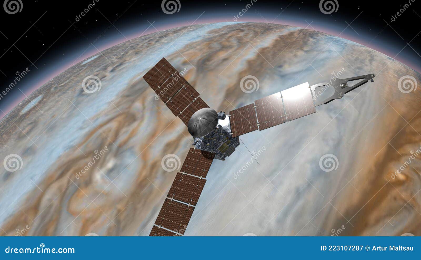 Juno is a NASA Space Probe Orbiting the Planet Jupiter. Jupiter Planet Rotating in the Outer Space. Traveling To Planet Jupiter in Stock Image - Image of saturn, cosmology: 223107287