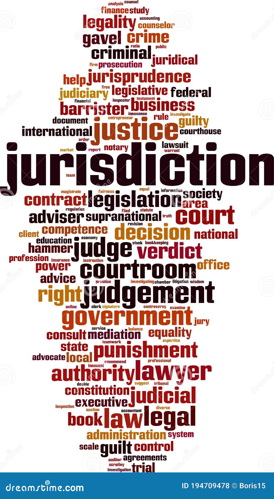 Jurisdiction word cloud stock vector. Illustration of international