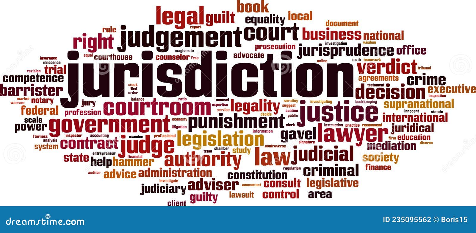 Jurisdiction Word Cloud Collage, Law Concept Background Stock Photo