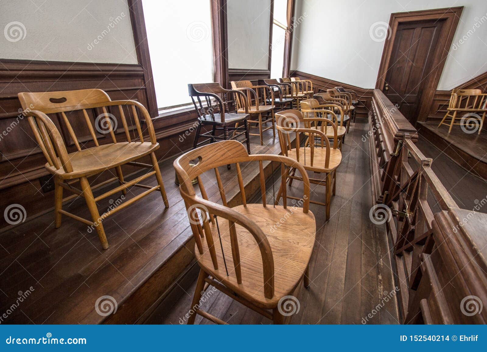 jury box in courtroom interior