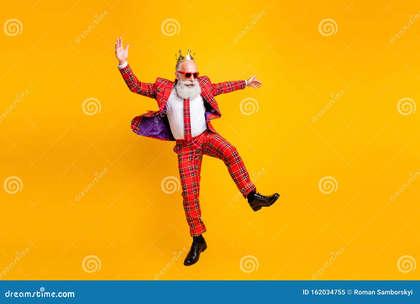 Just Dance. Full Body Photo of Funny Grandpa White Beard Dancing Youngster  Moves Little Drunk Wear Crown Sun Specs Stock Image - Image of model,  funky: 162034755
