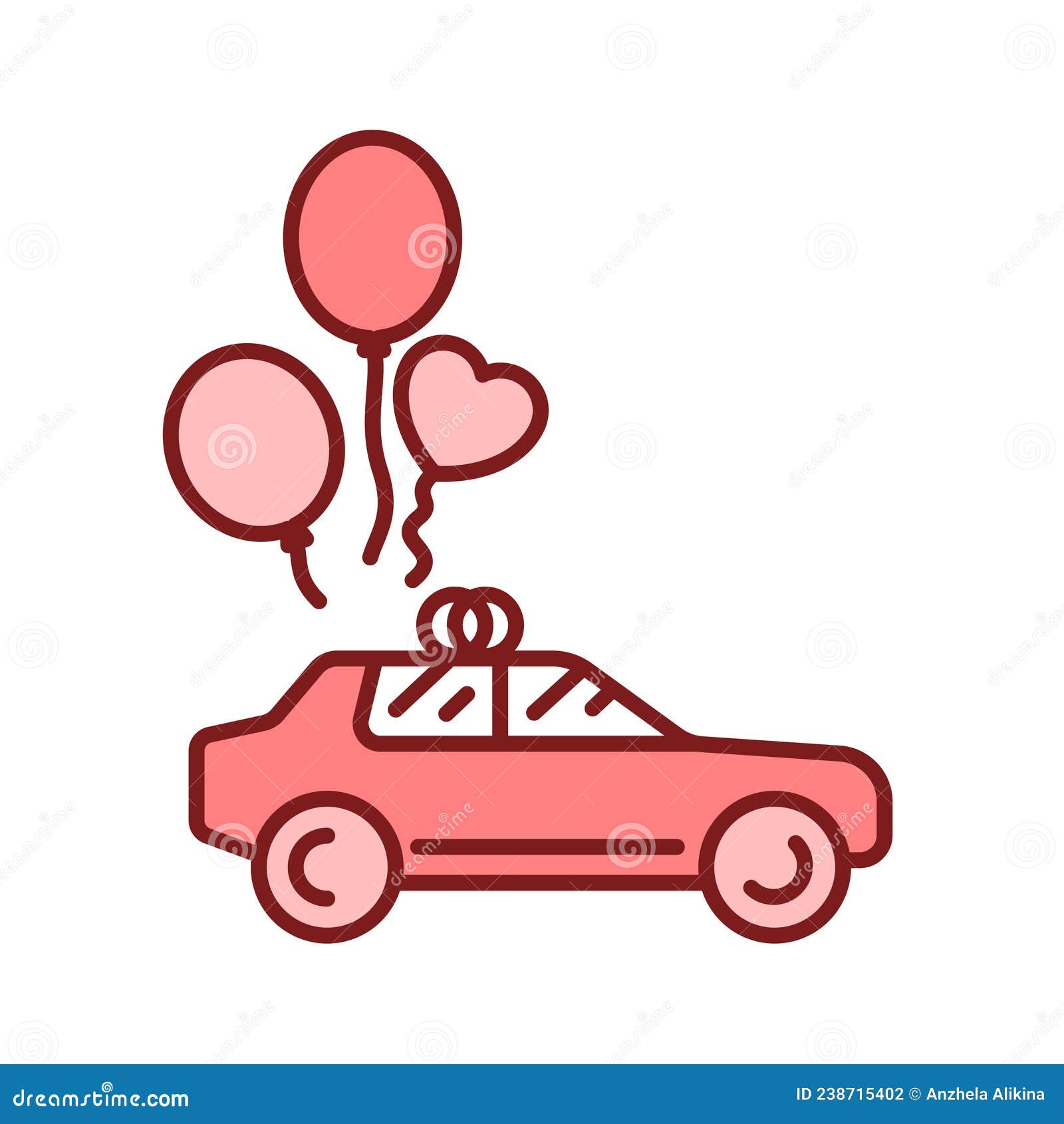 Just Married Car Color Line Icon. Auto with Balloons Stock Vector -  Illustration of clipart, line: 238715402