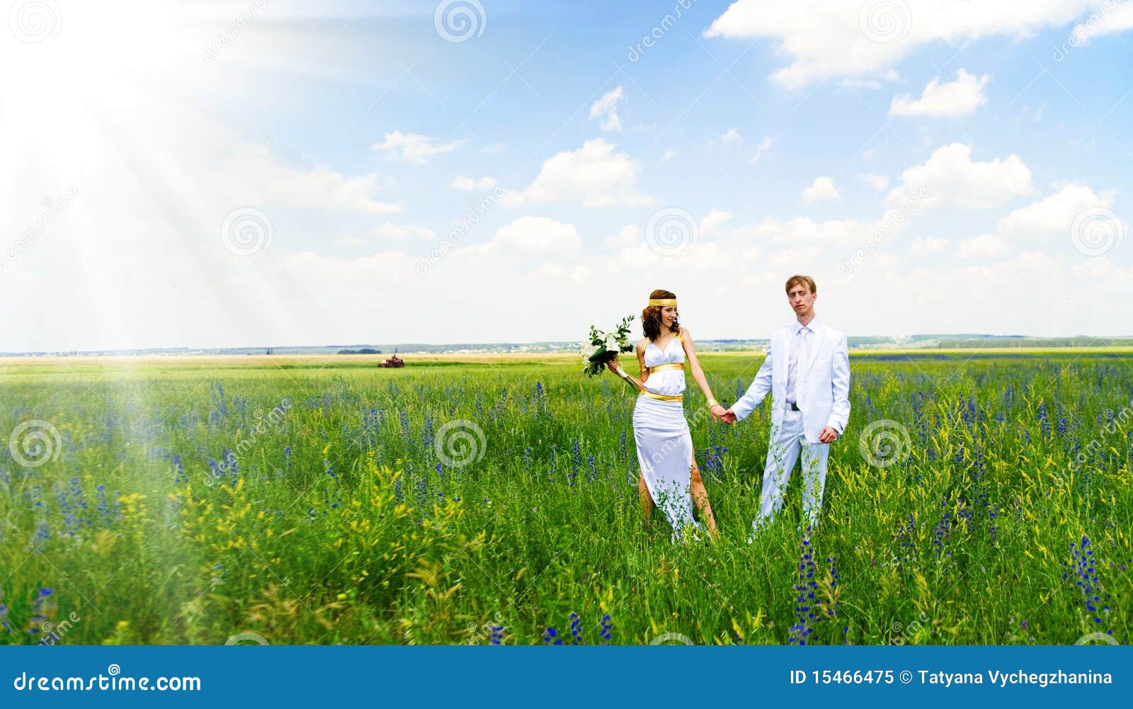 Just Married Couple on the Nature Stock Image - Image of flowers, hands