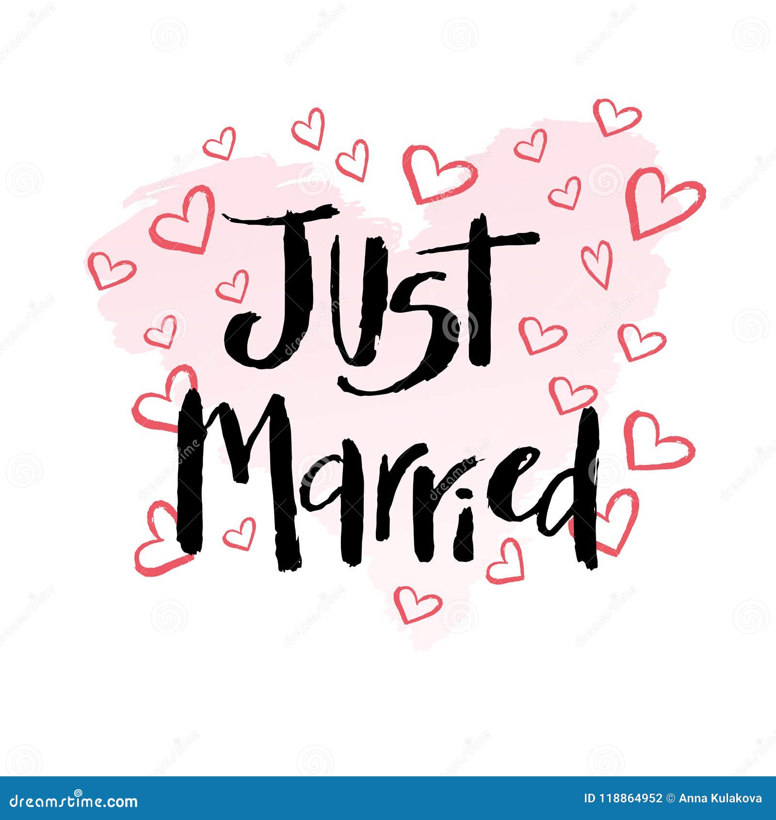 just married hand drawn lettering. vintage greeting card, marriage invitation, poster, banner, logo, icon.