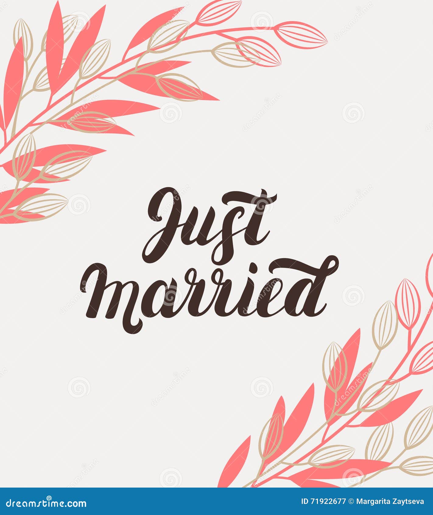 Just Married Hand Lettering with Branches Background for Wedding Cards