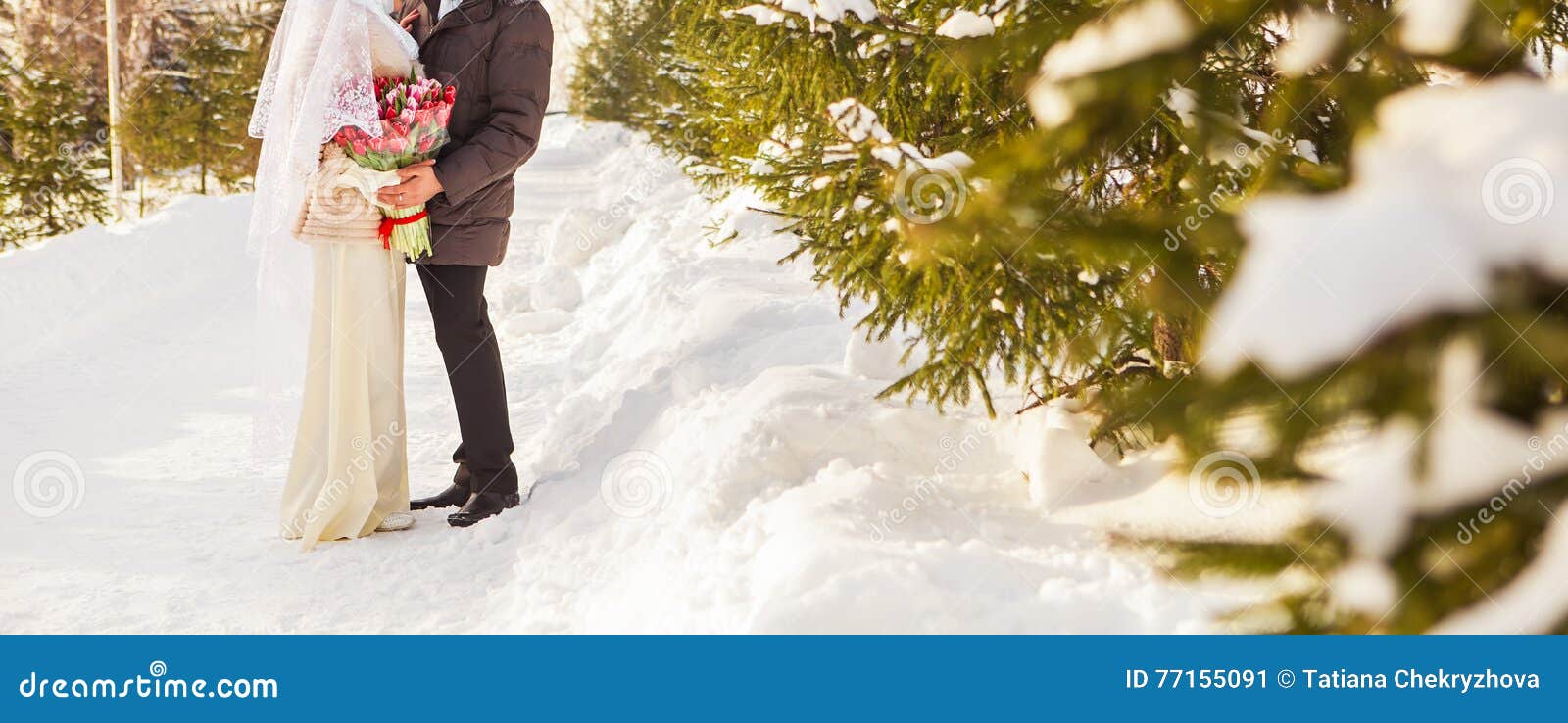 Just Married Muslim Couple in Winter Nature Stock Image - Image of