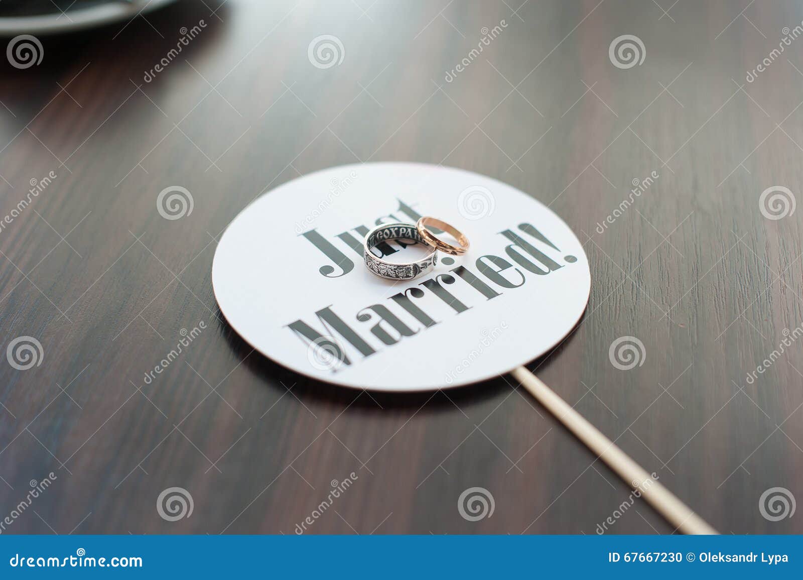 Just Married Sign with Wedding Rings Stock Photo Image of engagement