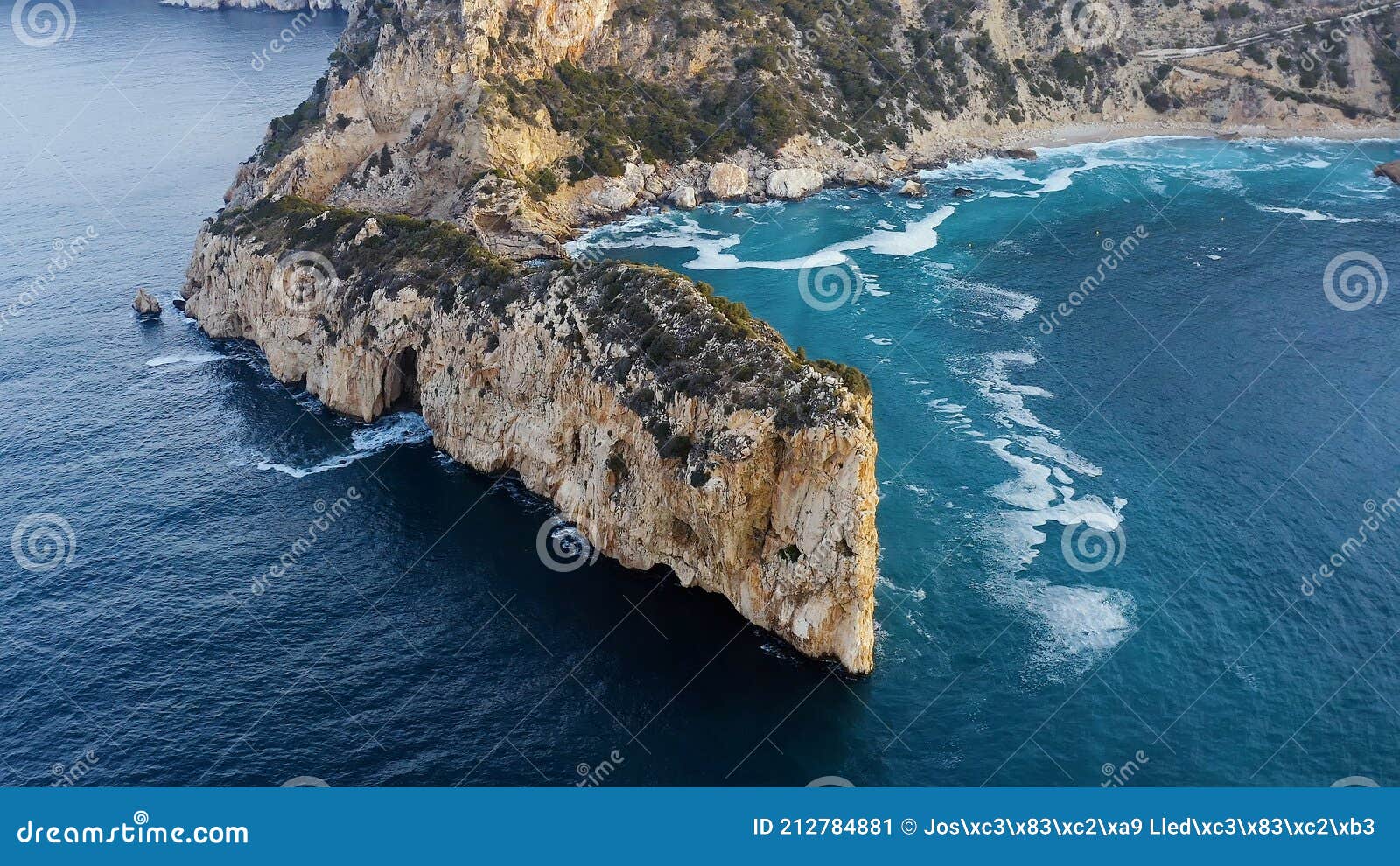 aerial view of islet descubridor in the coast of alicante, spain.