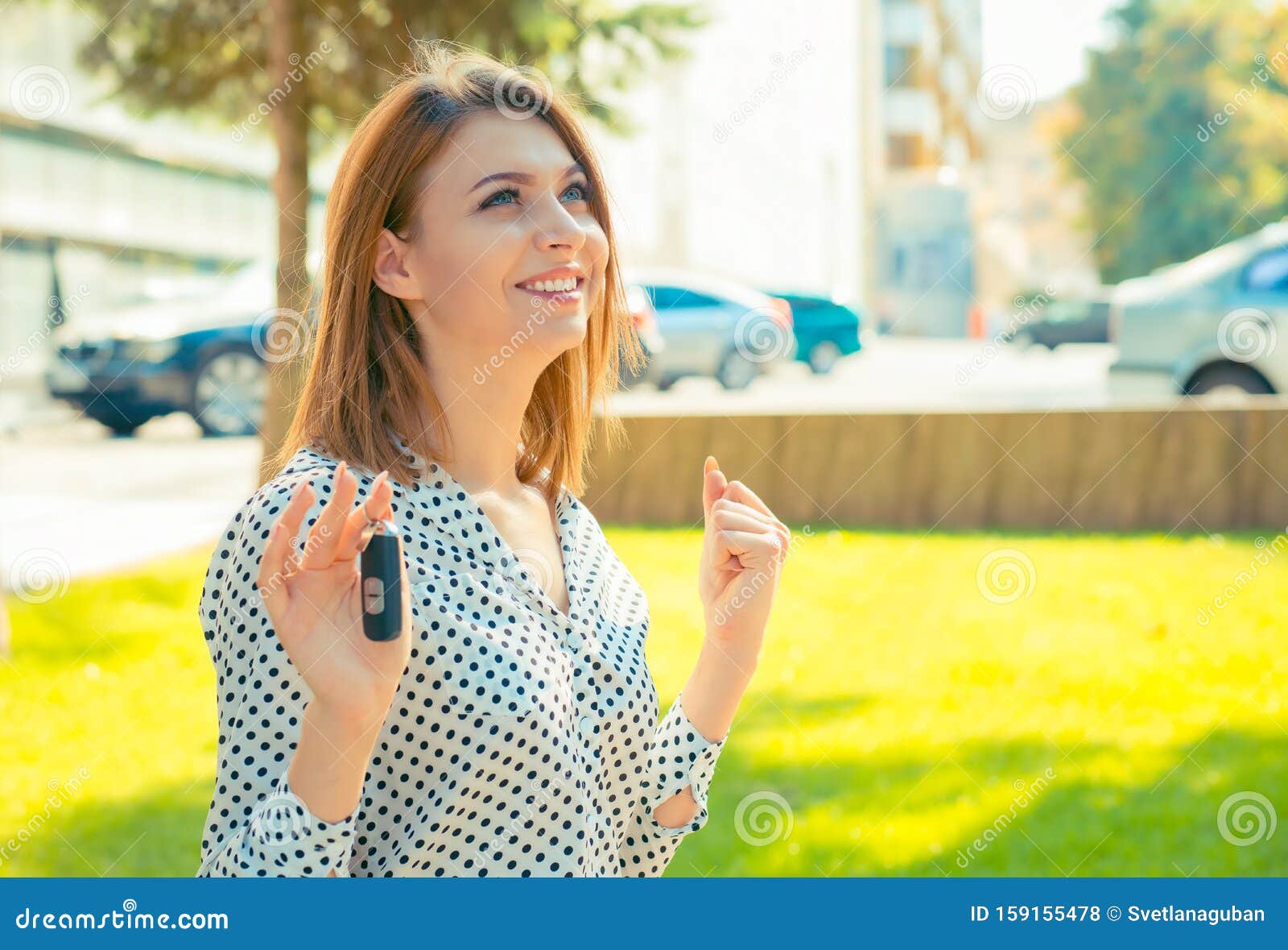 Woman Celebrating Driver Holding Key of Her New Car, Automobile Stock ...