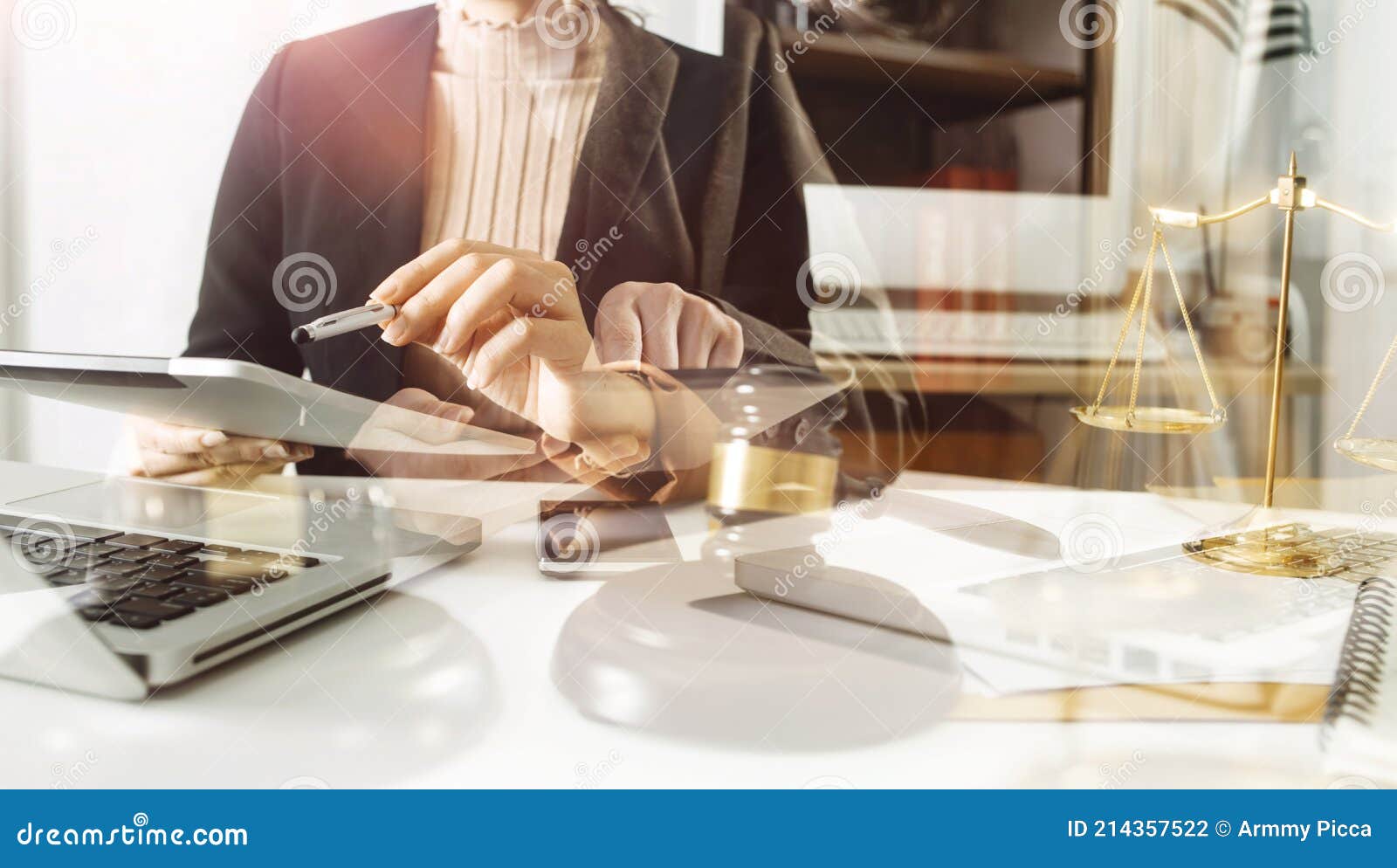 justice and law concept.male judge on table in morning light