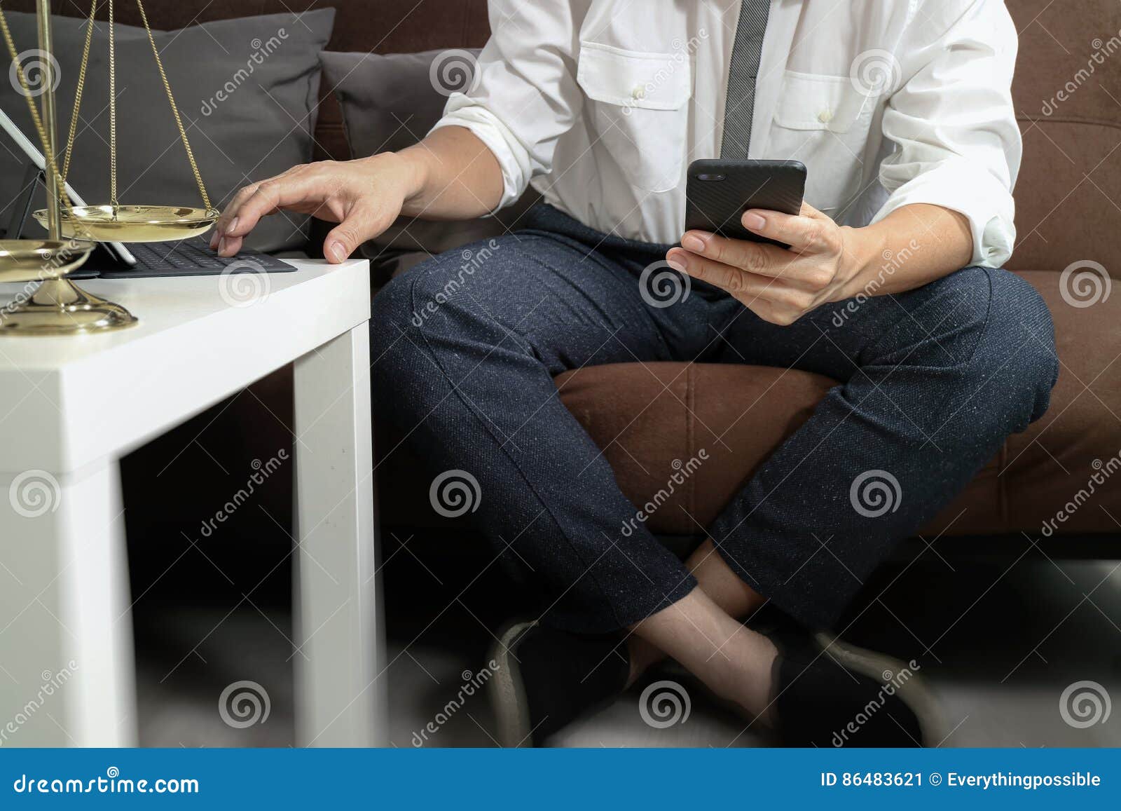 Justice And Law Context Male Lawyer Hand Sitting On Sofa And