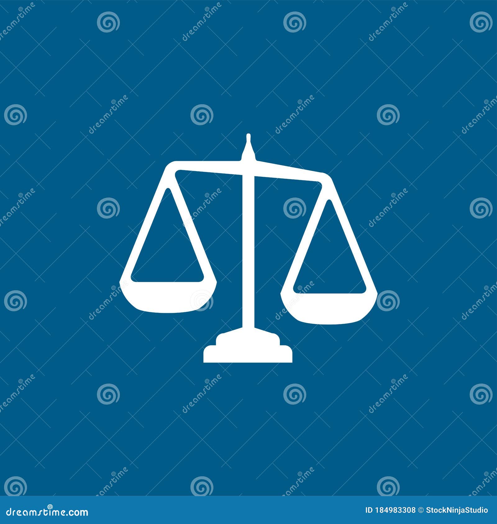 Justice Scales Icon on Blue Background. Blue Flat Style Vector