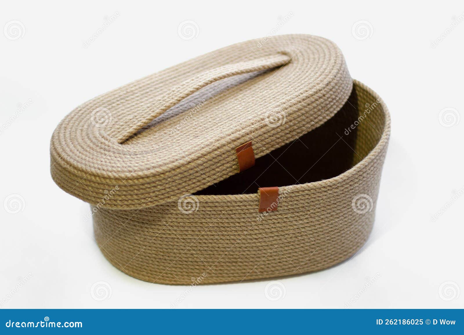 Jute Hand Knitted Basket with a Lid on a White Background Stock Image