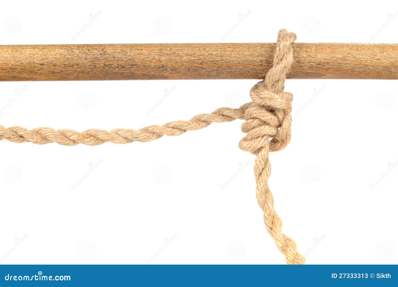Jute Rope with Adjustable Grip Hitch Knot on White Stock Image