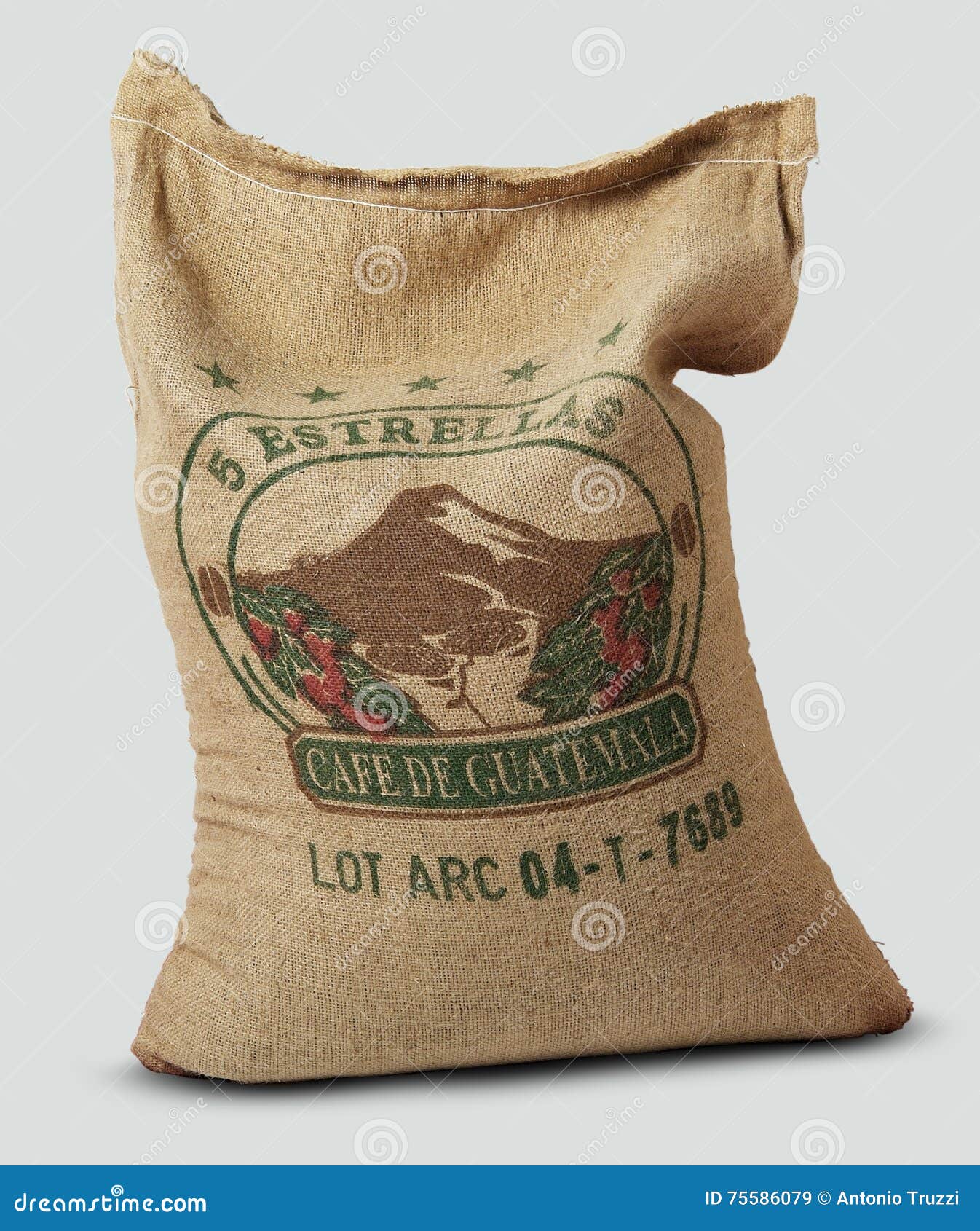 Jute Sack Filled with Label Guatemala Coffee Editorial Stock Image