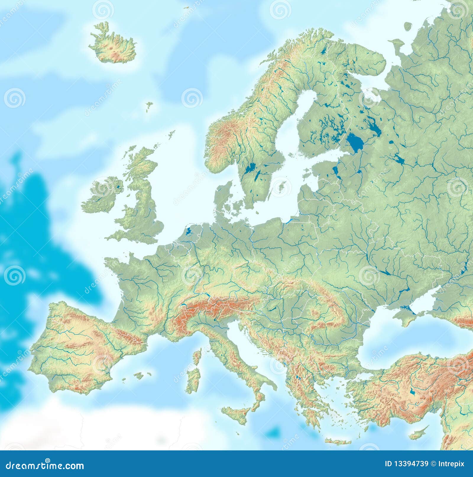 Korperliche Karte Von Europa Stock Abbildung Illustration Von Entwasserung Lander 13394739