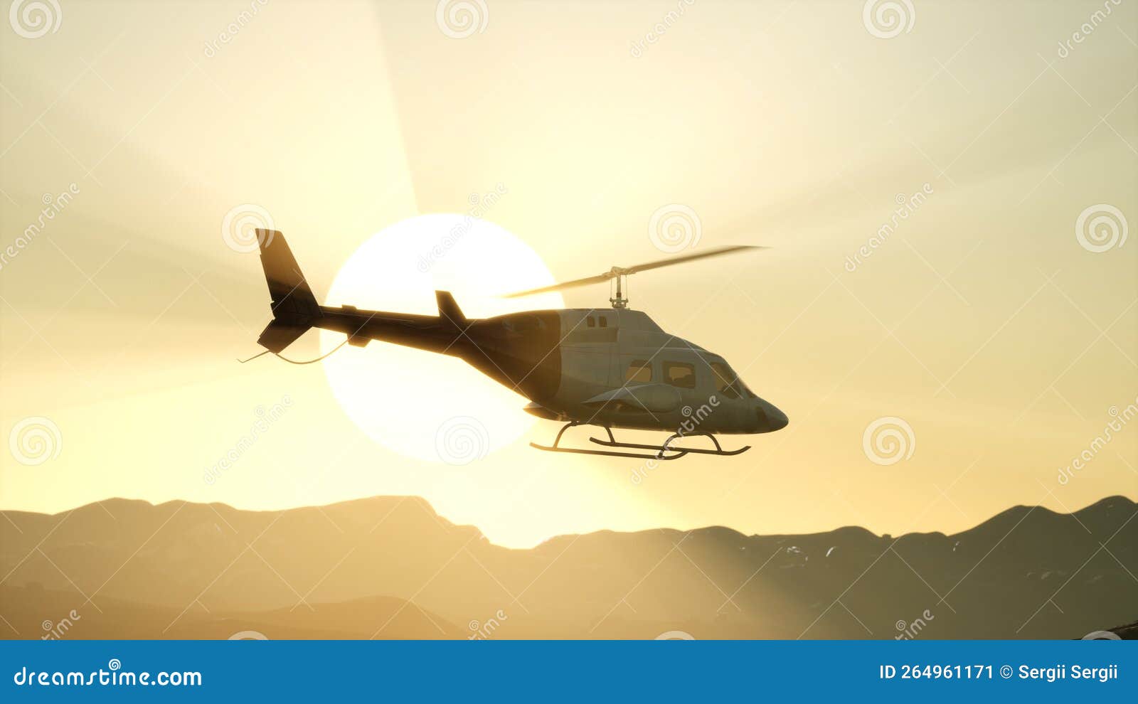 8K Extreme Slow Motion Flying Helicopter and Sunset Sky Stock Image
