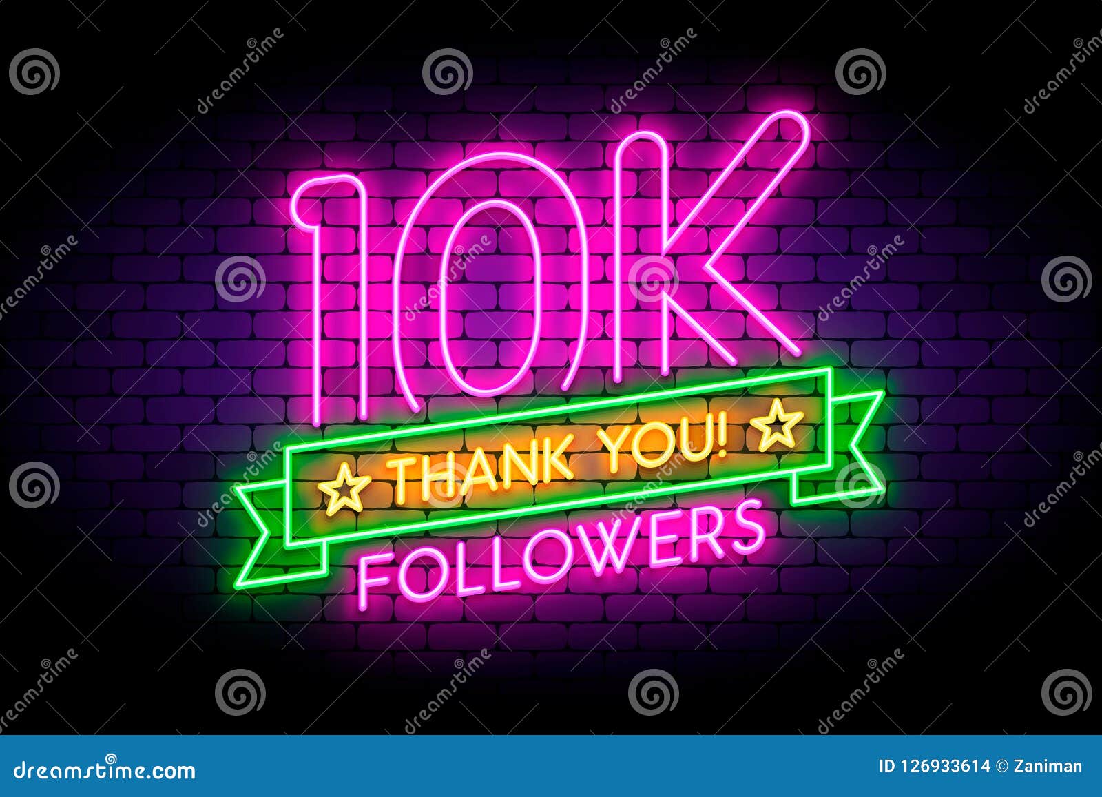 10k, 10000 followers neon sign on the wall.