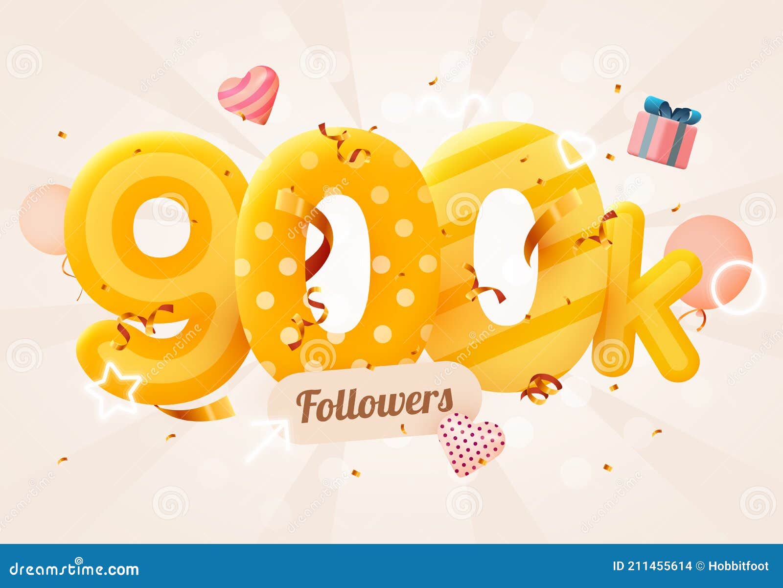 900k or 900000 followers thank you pink heart, golden confetti and neon signs. social network friends, followers, web