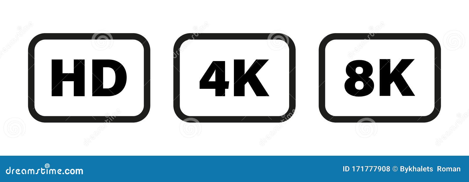 8K 4K HD Video Format Vector Icon Isolated on White Background.  Tv