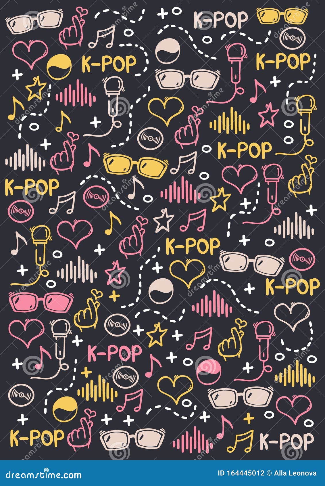 K Pop Hand Draw Doodle Background. Korean Music Style. Stock Vector
