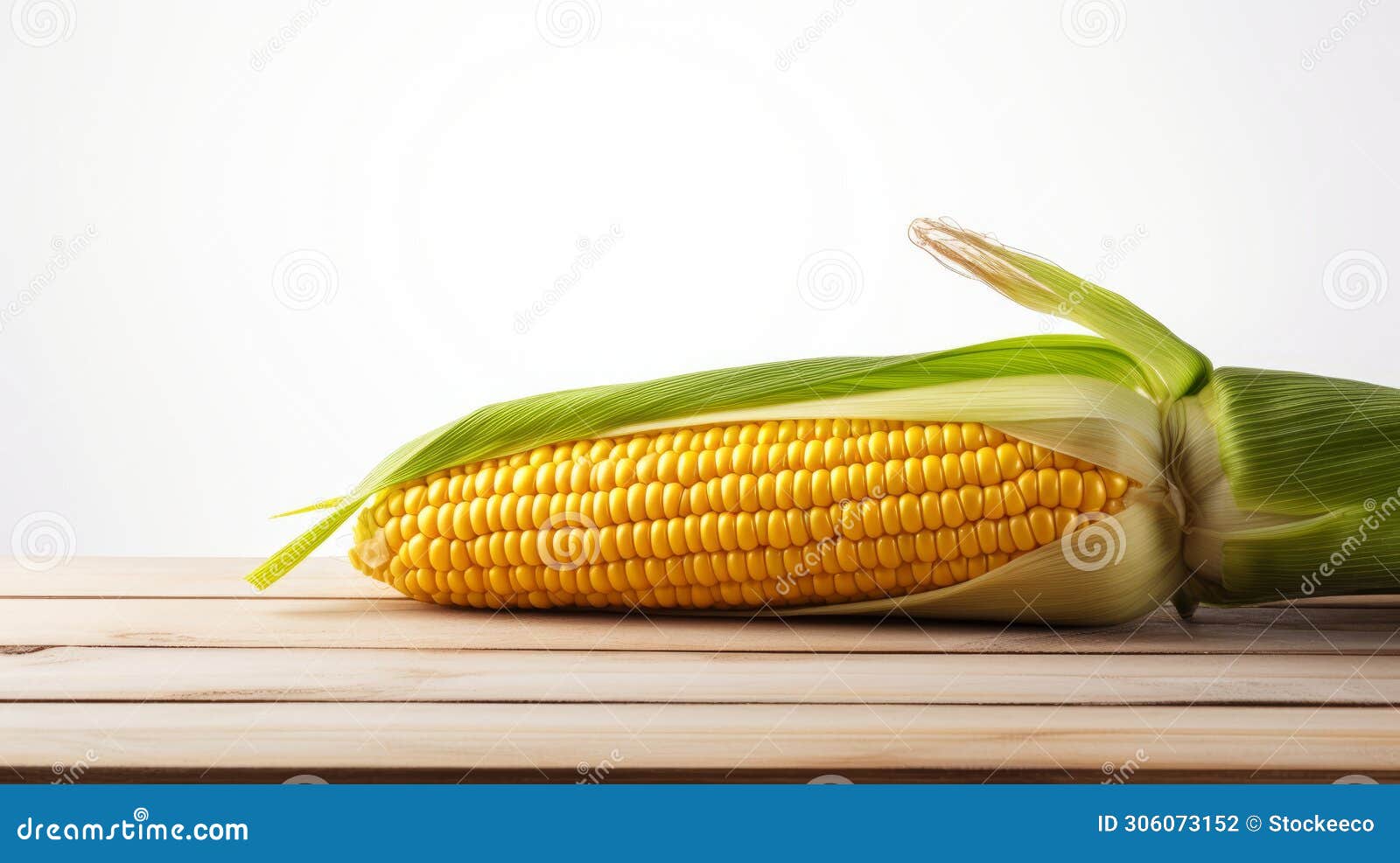 8k resolution corn on the cob on white wooden table