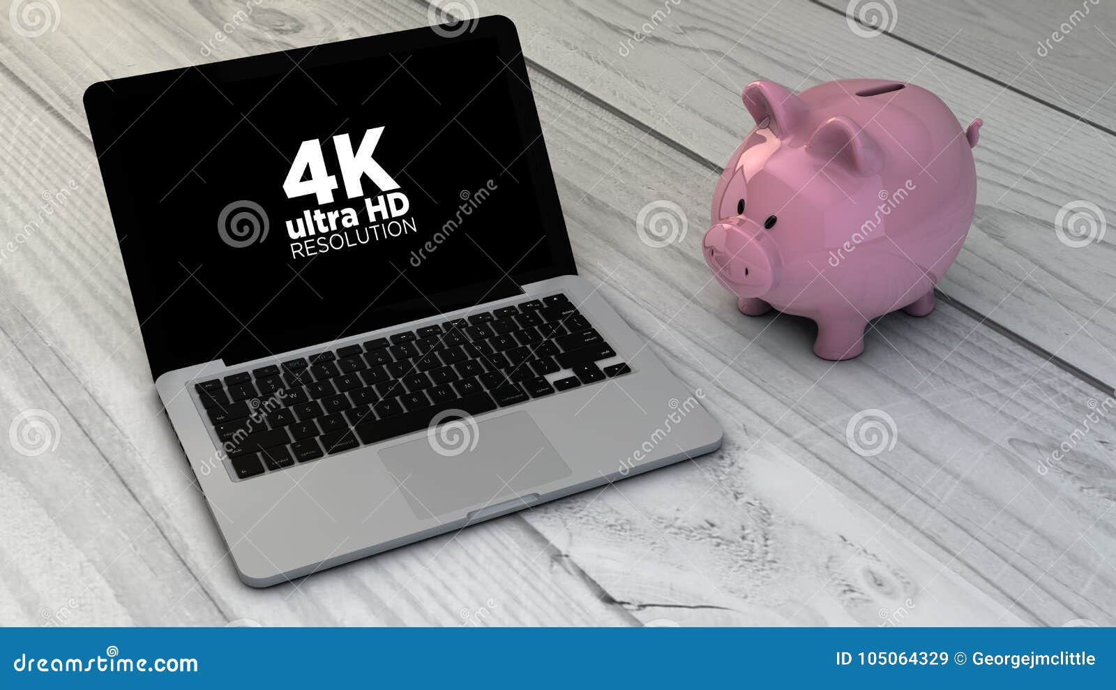 4k resolution screen and piggybank