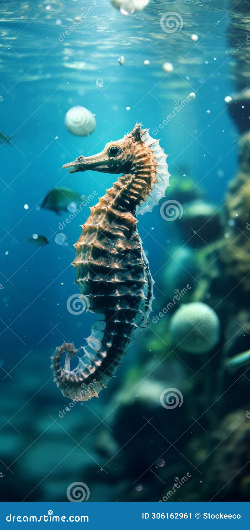 8k resolution seahorse swimming in baroque maritime style